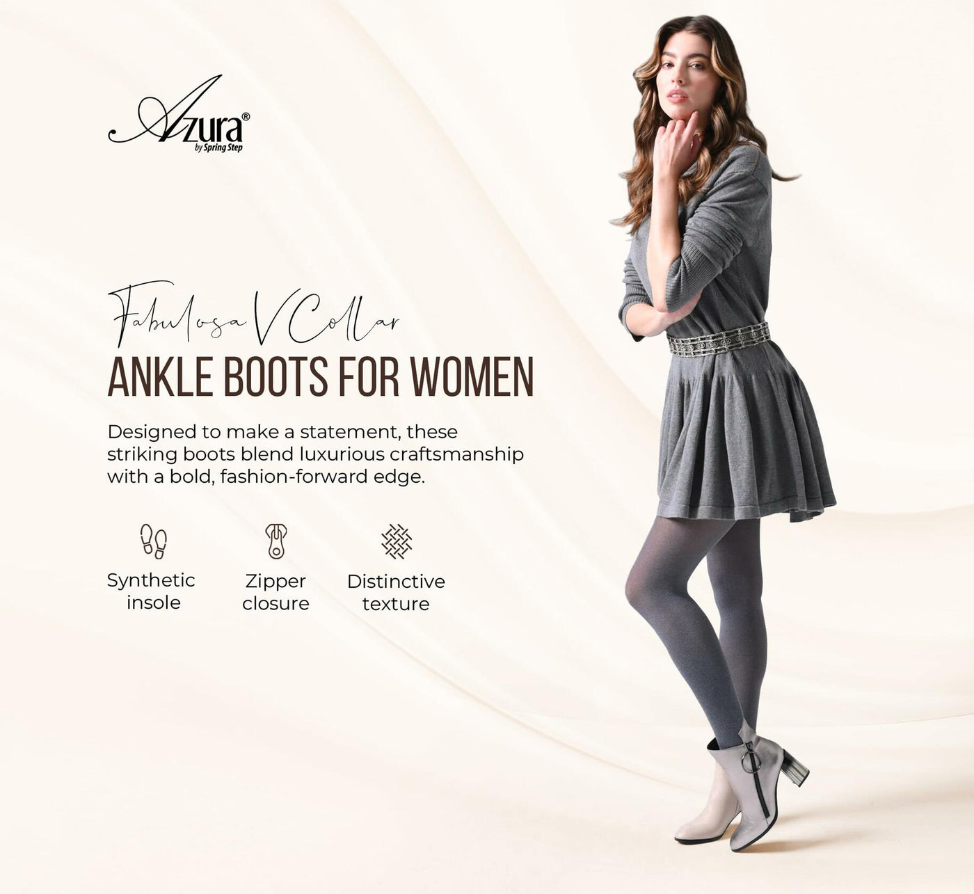 Azura Spring Step Fabulosa V Collar Ankle Boots for Women - Premium Leather Women's Chelsea Boots with Side Zippers - Black EU 38 / US 7.5-8