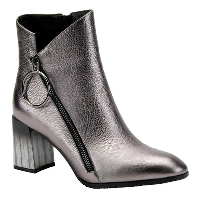 Azura Spring Step Fabulosa V Collar Ankle Boots for Women - Premium Leather Women's Chelsea Boots with Side Zippers - Pewter EU 38 / US 7.5-8