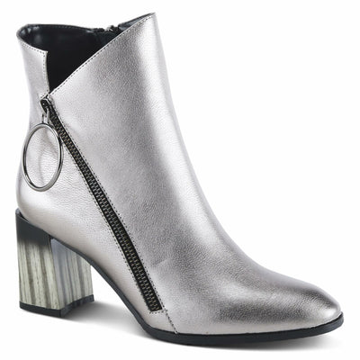 Azura Spring Step Fabulosa V Collar Ankle Boots for Women - Premium Leather Women's Chelsea Boots with Side Zippers - Pewter EU 38 / US 7.5-8