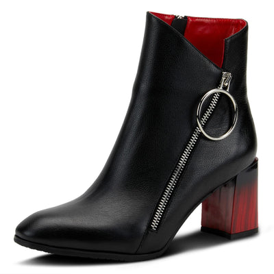 Azura Spring Step Fabulosa V Collar Ankle Boots for Women - Premium Leather Women's Chelsea Boots with Side Zippers - Black EU 41 / US 9.5-10