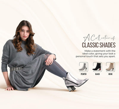 Azura Spring Step Fabulosa V Collar Ankle Boots for Women - Premium Leather Women's Chelsea Boots with Side Zippers - Pewter EU 38 / US 7.5-8