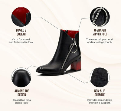 Azura Spring Step Fabulosa V Collar Ankle Boots for Women - Premium Leather Women's Chelsea Boots with Side Zippers - Black EU 38 / US 7.5-8