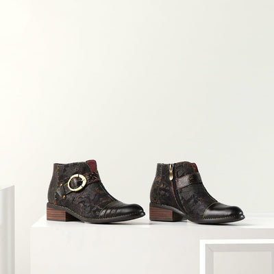 L'Artiste Women's Georgiana Chelsea Boot – Hand-Painted Leather with Metallic Microsuede, Decorative Buckle, and Rainbow Stitching Black Multi EU 39/8.5