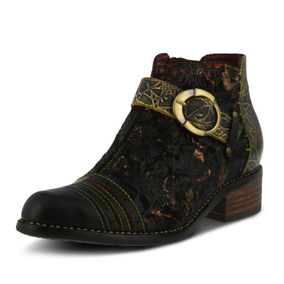 L'Artiste Women's Georgiana Chelsea Boot – Hand-Painted Leather with Metallic Microsuede, Decorative Buckle, and Rainbow Stitching Black Multi EU 39/8.5