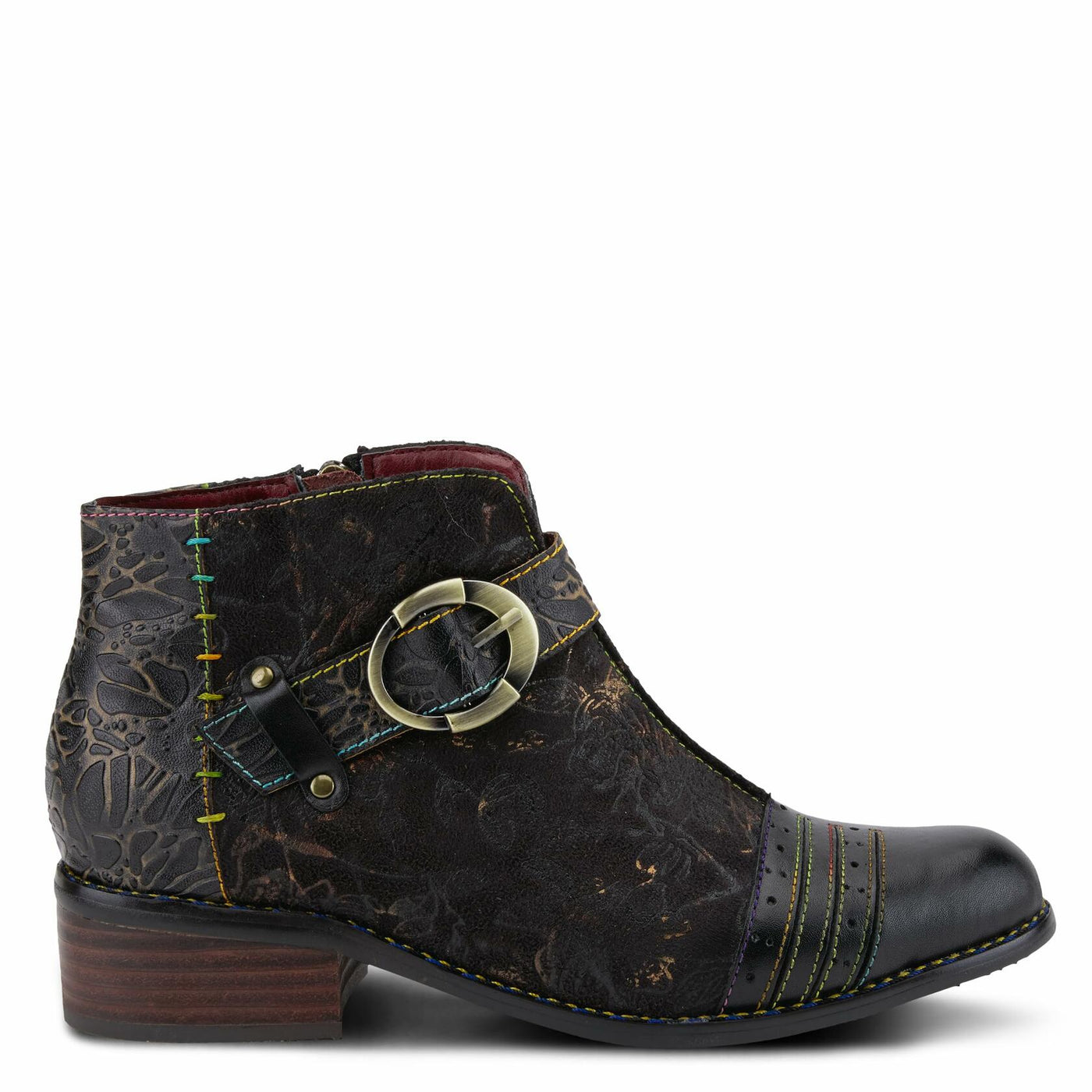 L'Artiste Women's Georgiana Chelsea Boot – Hand-Painted Leather with Metallic Microsuede, Decorative Buckle, and Rainbow Stitching Black Multi EU 39/8.5