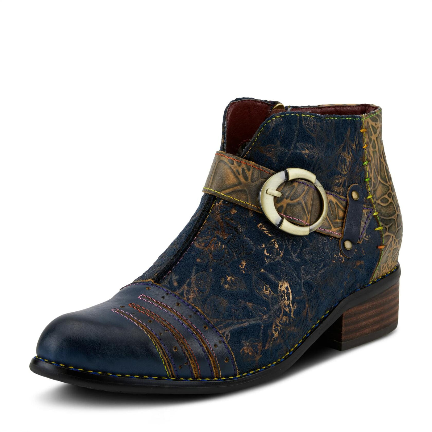 L'Artiste Women's Georgiana Chelsea Boot – Hand-Painted Leather with Metallic Microsuede, Decorative Buckle, and Rainbow Stitching Blue Multi EU 39/8.5