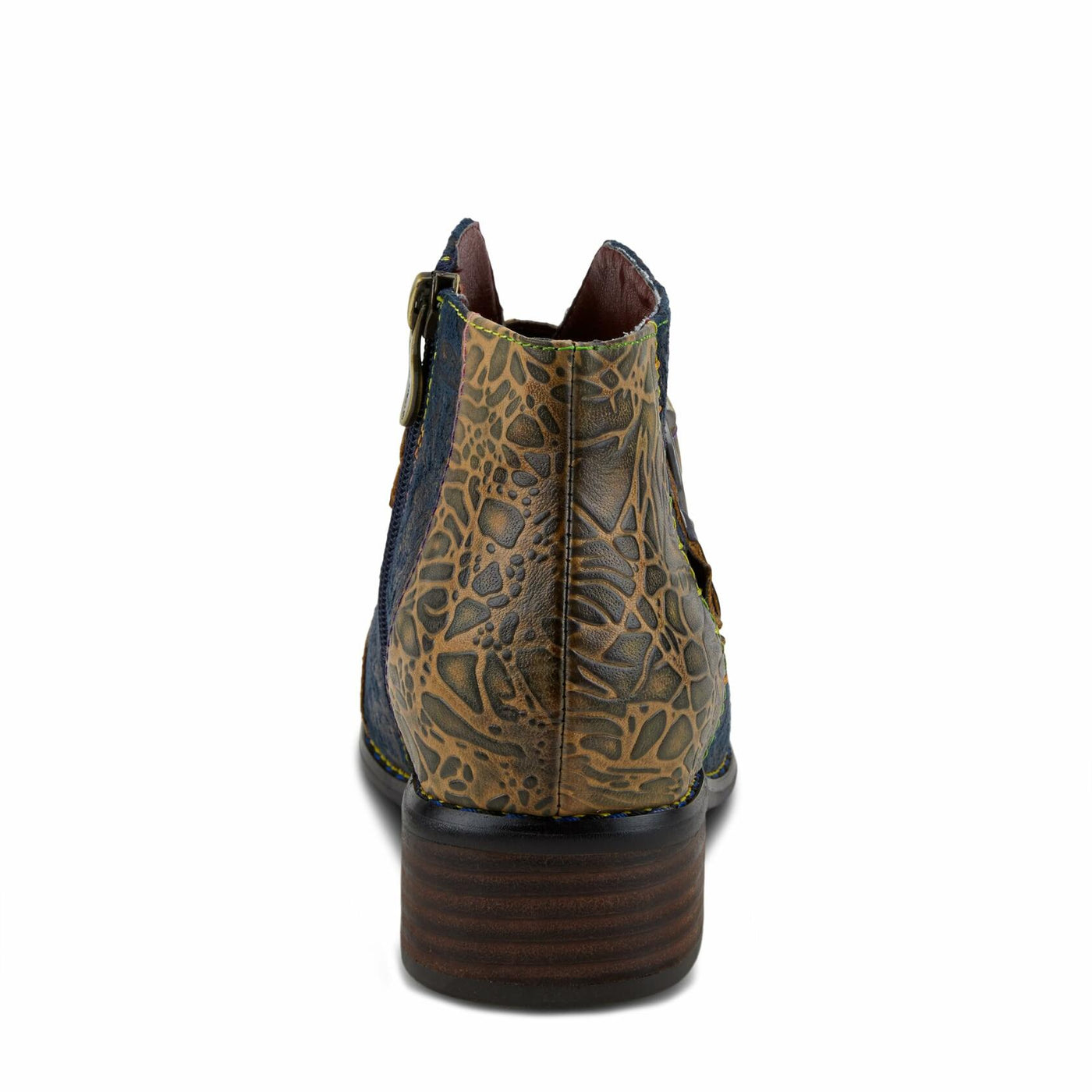 L'Artiste Women's Georgiana Chelsea Boot – Hand-Painted Leather with Metallic Microsuede, Decorative Buckle, and Rainbow Stitching Blue Multi EU 38/7.5-8