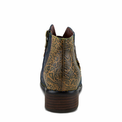 L'Artiste Women's Georgiana Chelsea Boot – Hand-Painted Leather with Metallic Microsuede, Decorative Buckle, and Rainbow Stitching Blue Multi EU 36/5.5-6