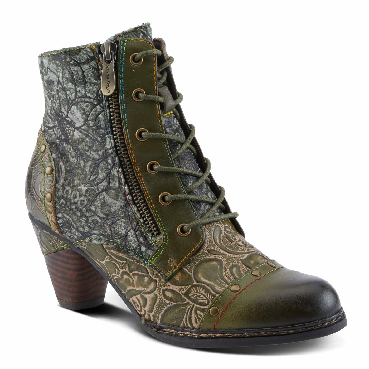 Spring Step L'Artiste Avyanna Women's Floral Velvet Bootie - Romantic Vibe, Glamorous Ankle Boots for Date Nights Olive Multi EU 41 / US 9.5-10