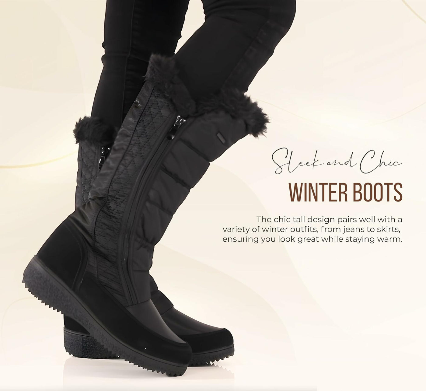 Spring Step Flexus Mireya Tall Boots for Women - Waterproof Nylon Women's Snow Boots - Faux Fur Winter Boots with Side Zipper - Black EU 38 / US 7.5-8