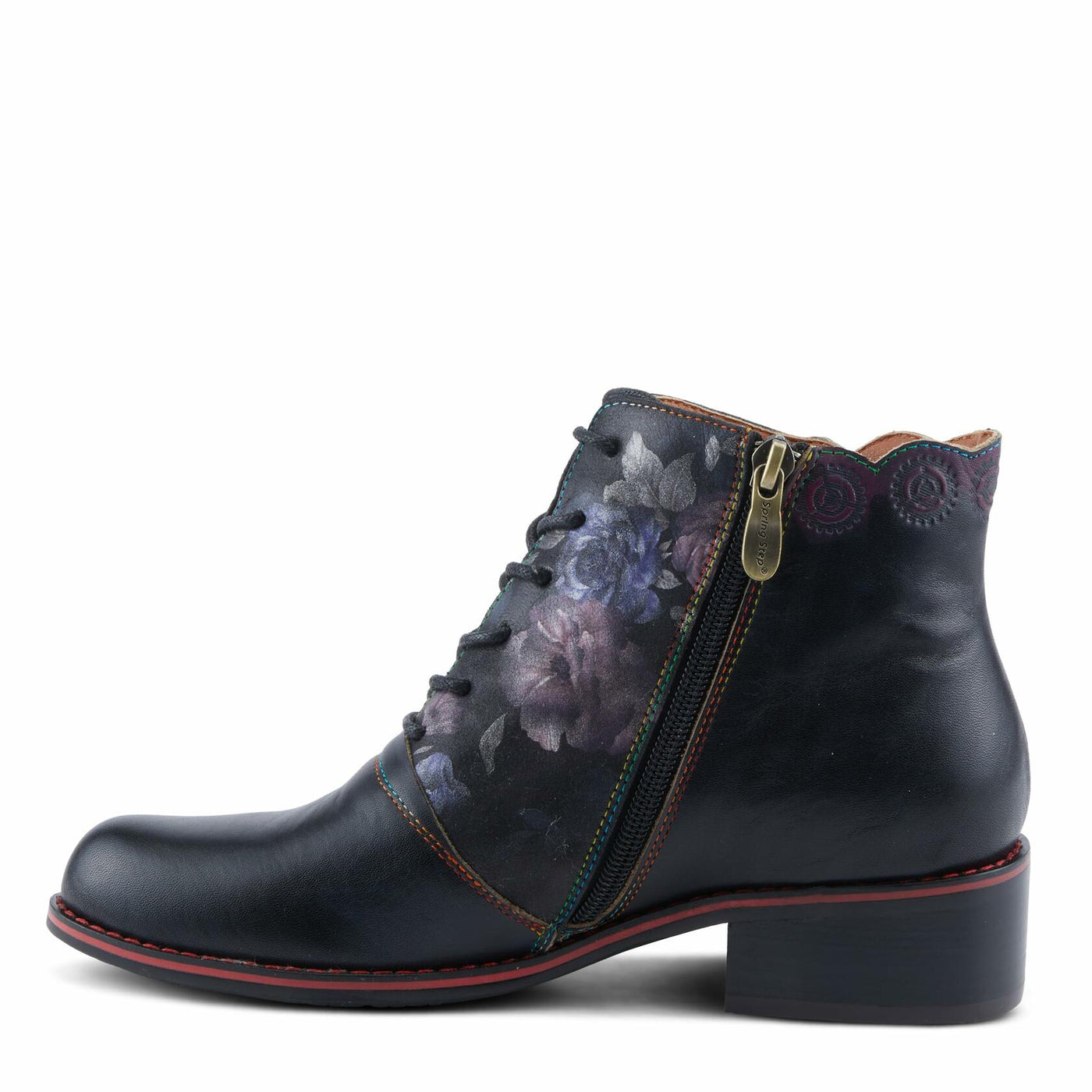 Spring Step L'Artiste Xenia Women's Lace-Up Oxford Bootie - Classic Menswear with Floral Print Shaft Black Multi EU 37 / US 6.5-7