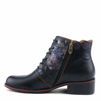 Spring Step L'Artiste Xenia Women's Lace-Up Oxford Bootie - Classic Menswear with Floral Print Shaft Black Multi EU 37 / US 6.5-7