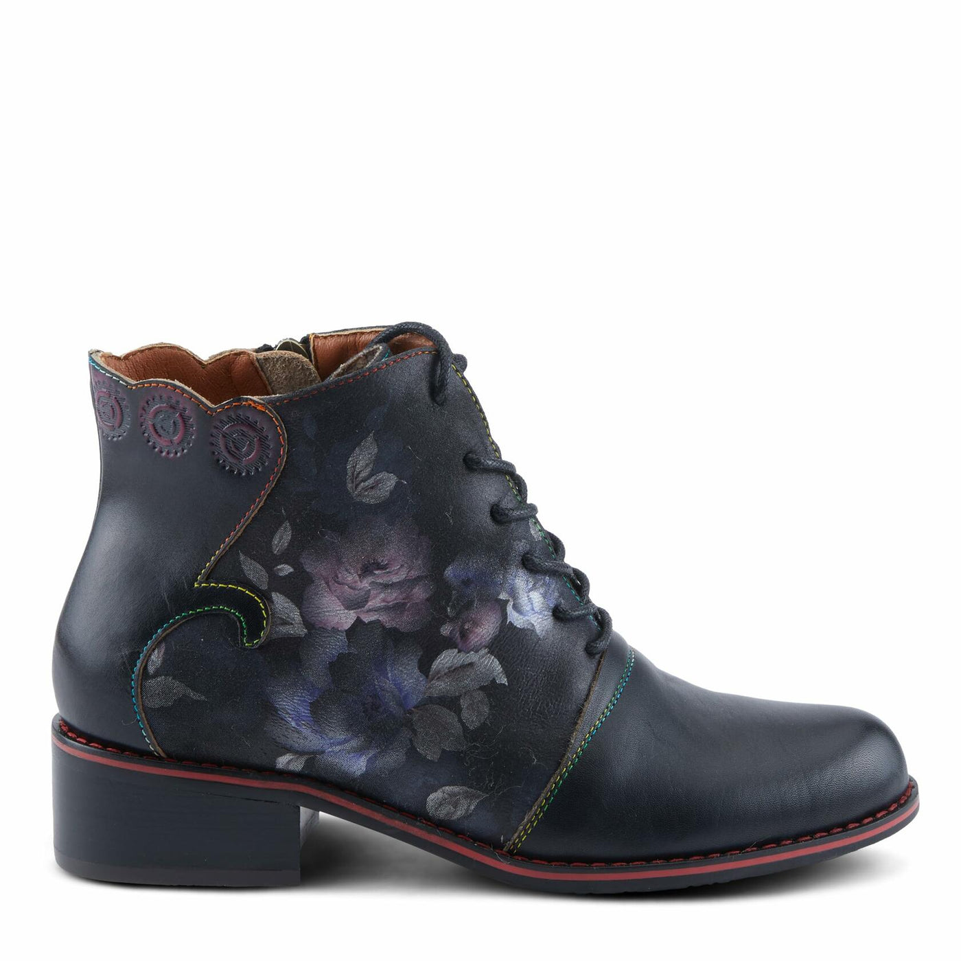 Spring Step L'Artiste Xenia Women's Lace-Up Oxford Bootie - Classic Menswear with Floral Print Shaft Black Multi EU 37 / US 6.5-7