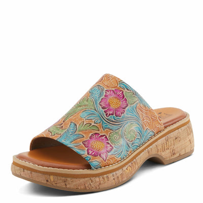 Spring Step L'Artiste Women's ALDINA Hand-Painted Leather Slides with Cushioned Comfort Camel Multi EU 40 / US 9