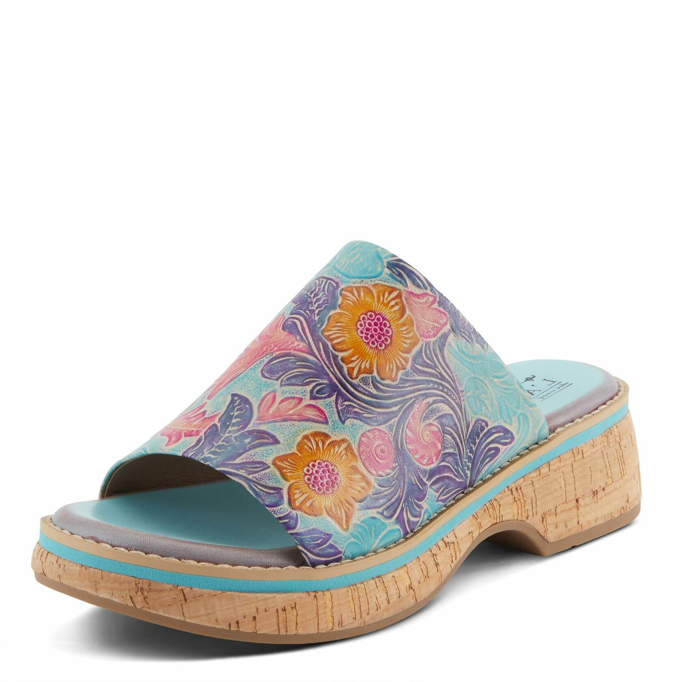 Spring Step L'Artiste Women's ALDINA Hand-Painted Leather Slides with Cushioned Comfort Sky Blue Multi EU 35 / US 5