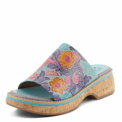 Spring Step L'Artiste Women's ALDINA Hand-Painted Leather Slides with Cushioned Comfort Sky Blue Multi EU 35 / US 5