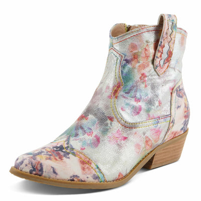Spring Step L'Artiste Women's FLIRTINI Western Summer Boots - Metallic Leather, Pull Tabs, Low Stacked Heel Pink Multi EU 37 / US 6.5-7