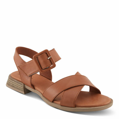 Spring Step PIDAE Women's Leather City Sandals with Crisscross Upper and Decorative Buckle Camel EU 40 / US 9