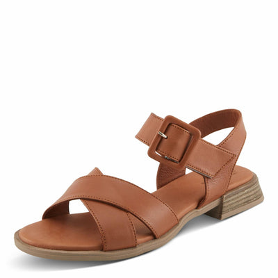 Spring Step PIDAE Women's Leather City Sandals with Crisscross Upper and Decorative Buckle Camel EU 40 / US 9