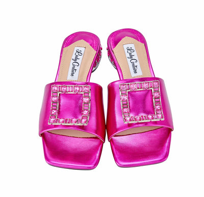 Lady Couture Amore Metallic Jewel Slide, Fuchsia, 7