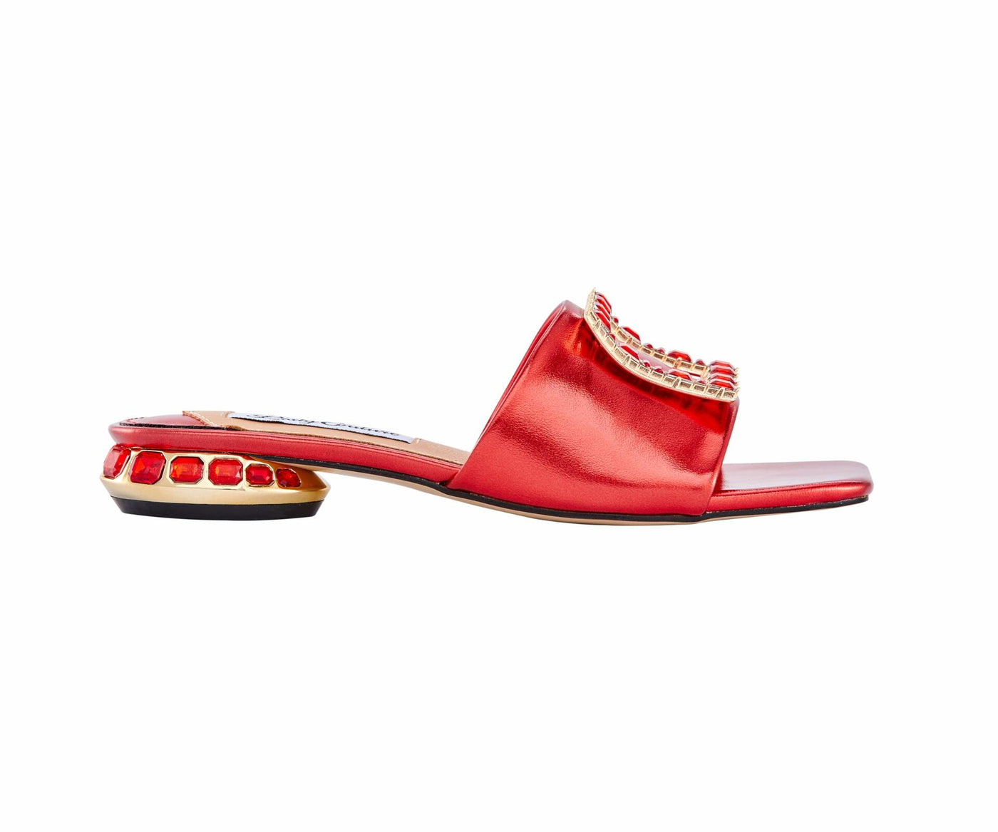 Lady Couture Amore Metallic Jewel Slide, Red, 5