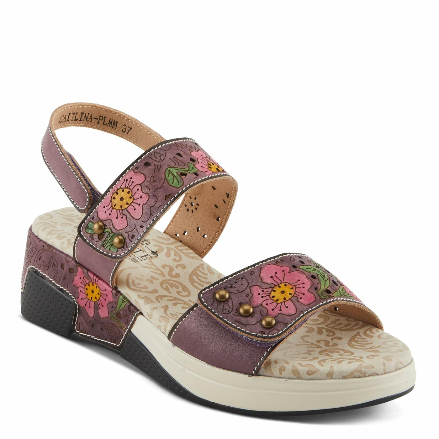 Spring Step L'Artiste Women's CAITLINA - Hand-Painted Floral Athleisure Sandals for Women Plum Multi EU 37 / US 6.5-7