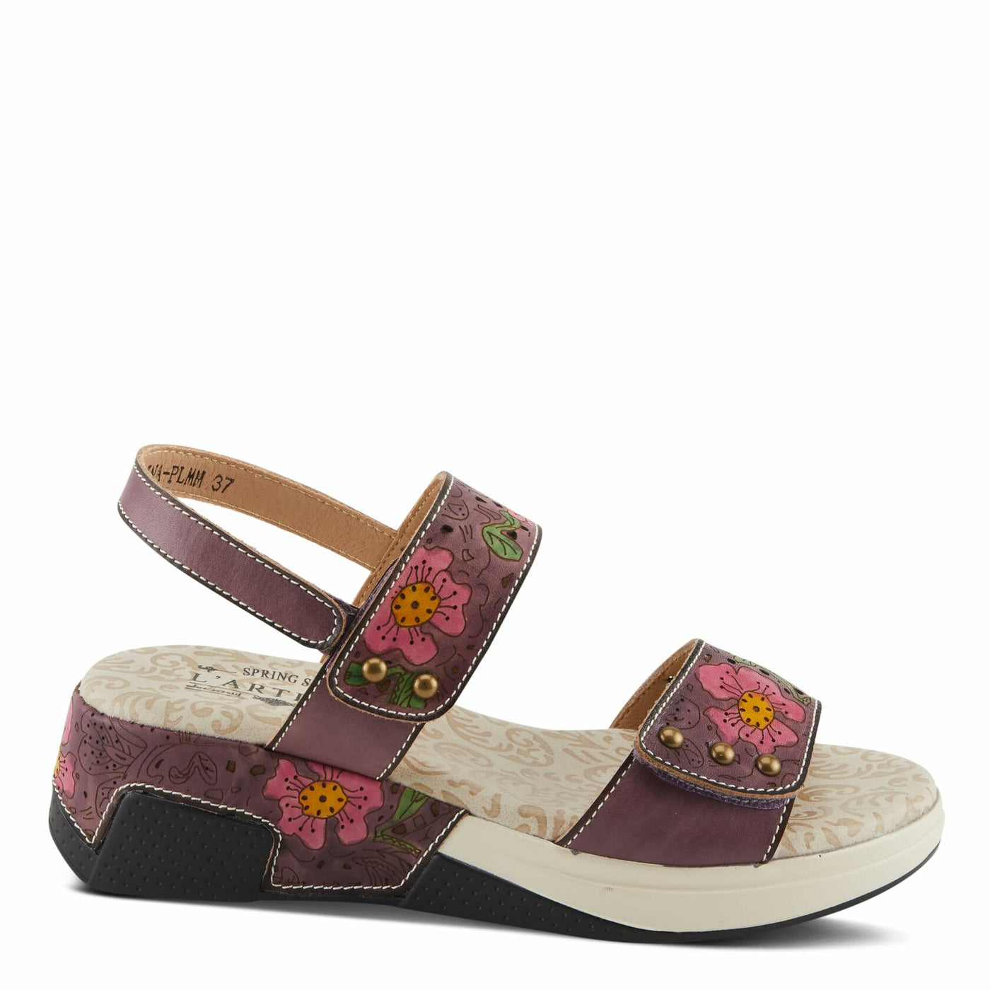 Spring Step L'Artiste Women's CAITLINA - Hand-Painted Floral Athleisure Sandals for Women Plum Multi EU 38 / US 7.5-8