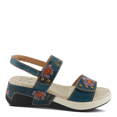 Spring Step L'Artiste Women's CAITLINA - Hand-Painted Floral Athleisure Sandals for Women Blue Multi EU 38 / US 7.5-8