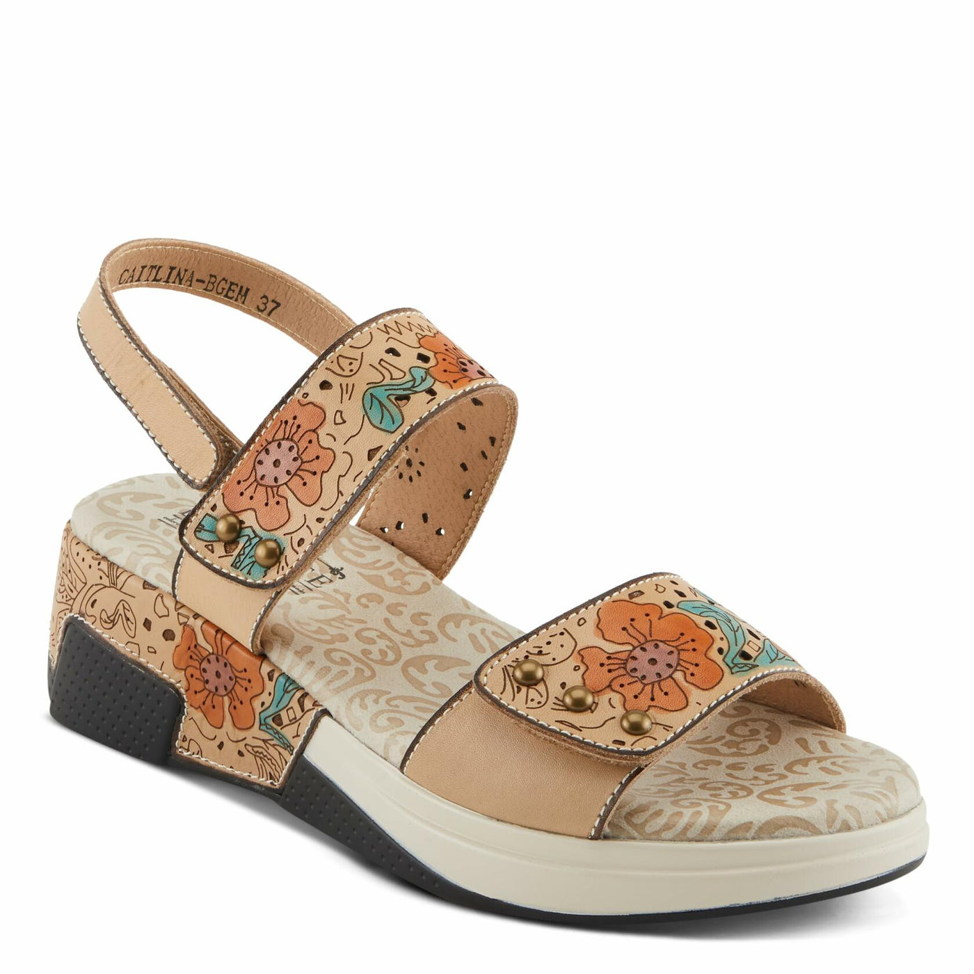 Spring Step L'Artiste Women's CAITLINA - Hand-Painted Floral Athleisure Sandals for Women Beige Multi EU 37 / US 6.5-7
