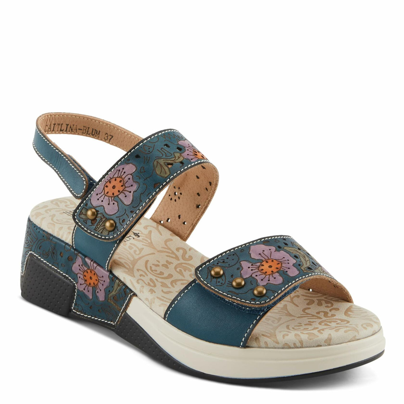 Spring Step L'Artiste Women's CAITLINA - Hand-Painted Floral Athleisure Sandals for Women Blue Multi EU 36 / US 5.5-6