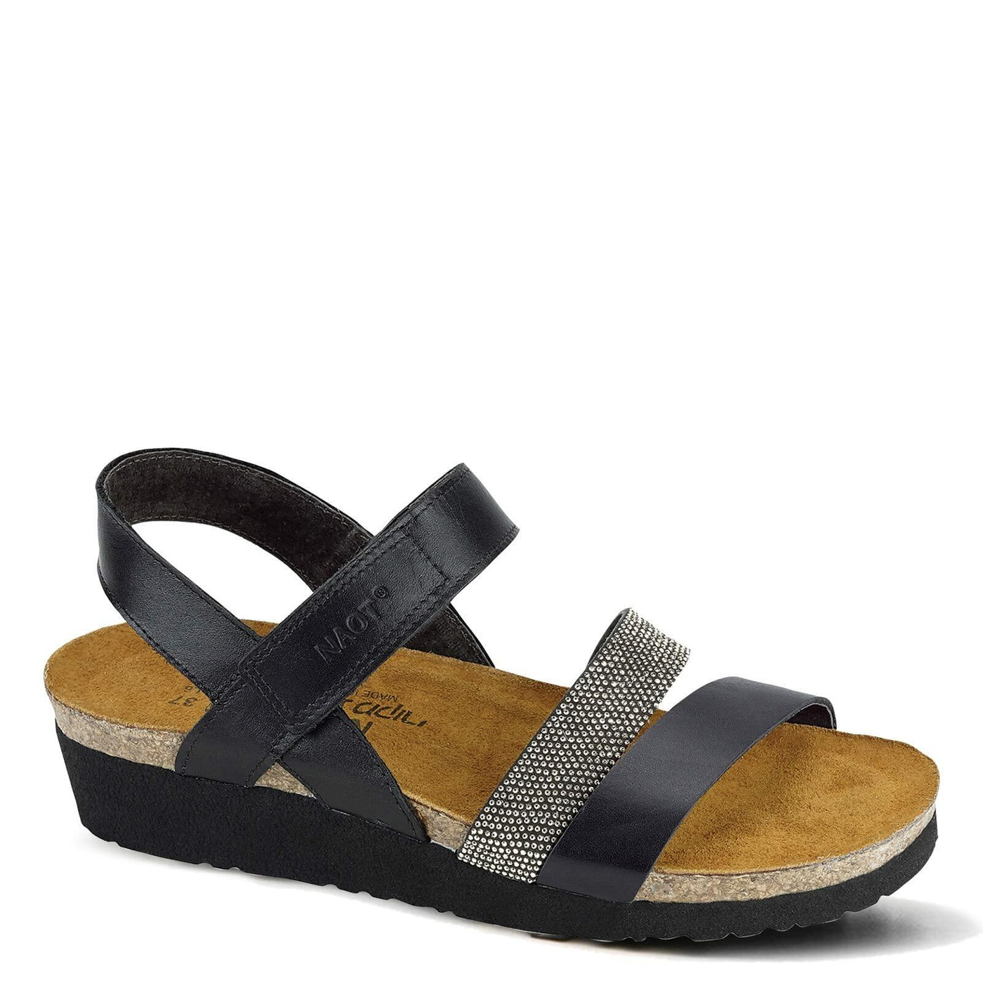 NAOT Women Krista Backstrap Sandal Black Matte Lthr/Black w/Silver Rivets 10-10.5 N US