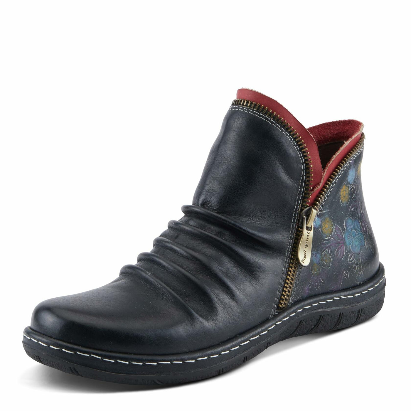 Spring Step L'Artiste Chesapeake Women's Floral Bootie - Painted Flowers, Burnished Leather, Bohemian Style Black EU 41 / US 9.5-10