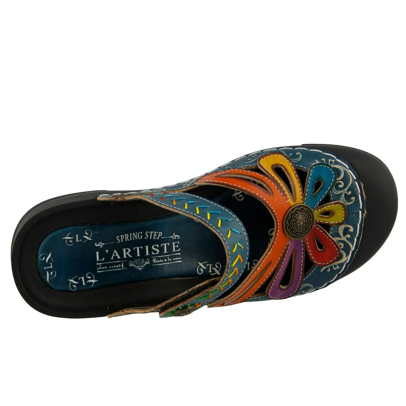 L'artiste by Spring Step Women's Copa Flat Sandal, Blue/Multi, 38 EU/7.5-8 M US