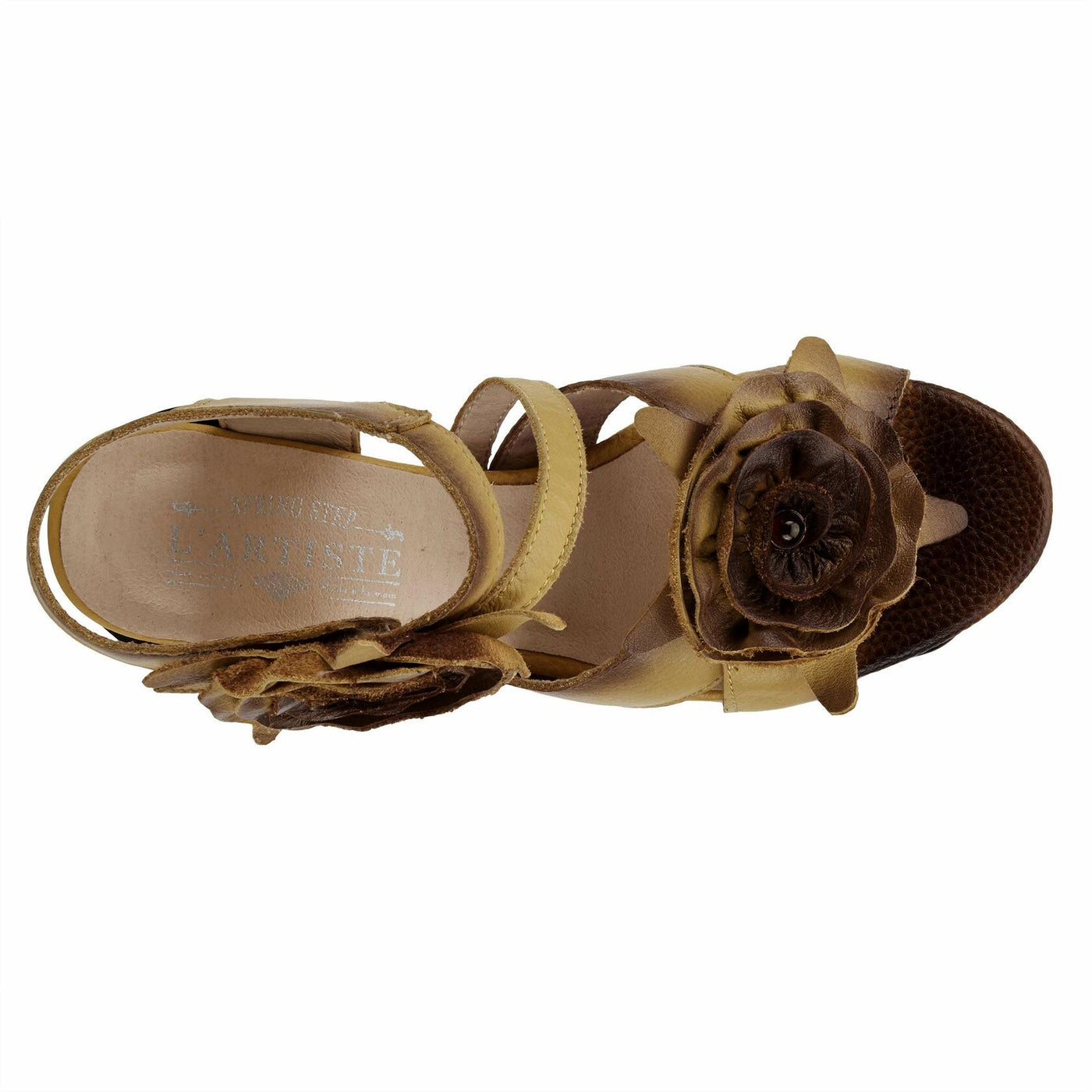 L'Artiste Women's SHELLY Leather Ankle Strap Sandals – Hand-Painted Floral Design, Adjustable Strap, Block Heel Yellow EU 40/9