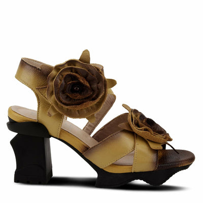 L'Artiste Women's SHELLY Leather Ankle Strap Sandals – Hand-Painted Floral Design, Adjustable Strap, Block Heel Yellow EU 40/9