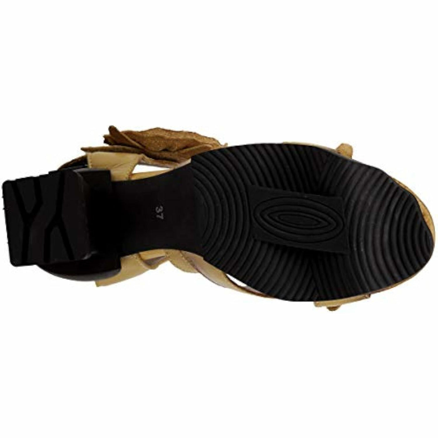 L'Artiste Women's SHELLY Leather Ankle Strap Sandals – Hand-Painted Floral Design, Adjustable Strap, Block Heel Yellow EU 39/8.5