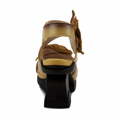 L'Artiste Women's SHELLY Leather Ankle Strap Sandals – Hand-Painted Floral Design, Adjustable Strap, Block Heel Yellow EU 40/9