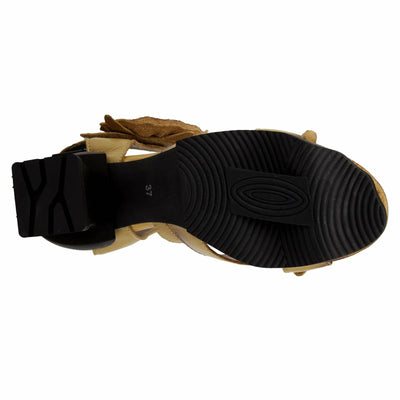 L'Artiste Women's SHELLY Leather Ankle Strap Sandals – Hand-Painted Floral Design, Adjustable Strap, Block Heel Yellow EU 40/9