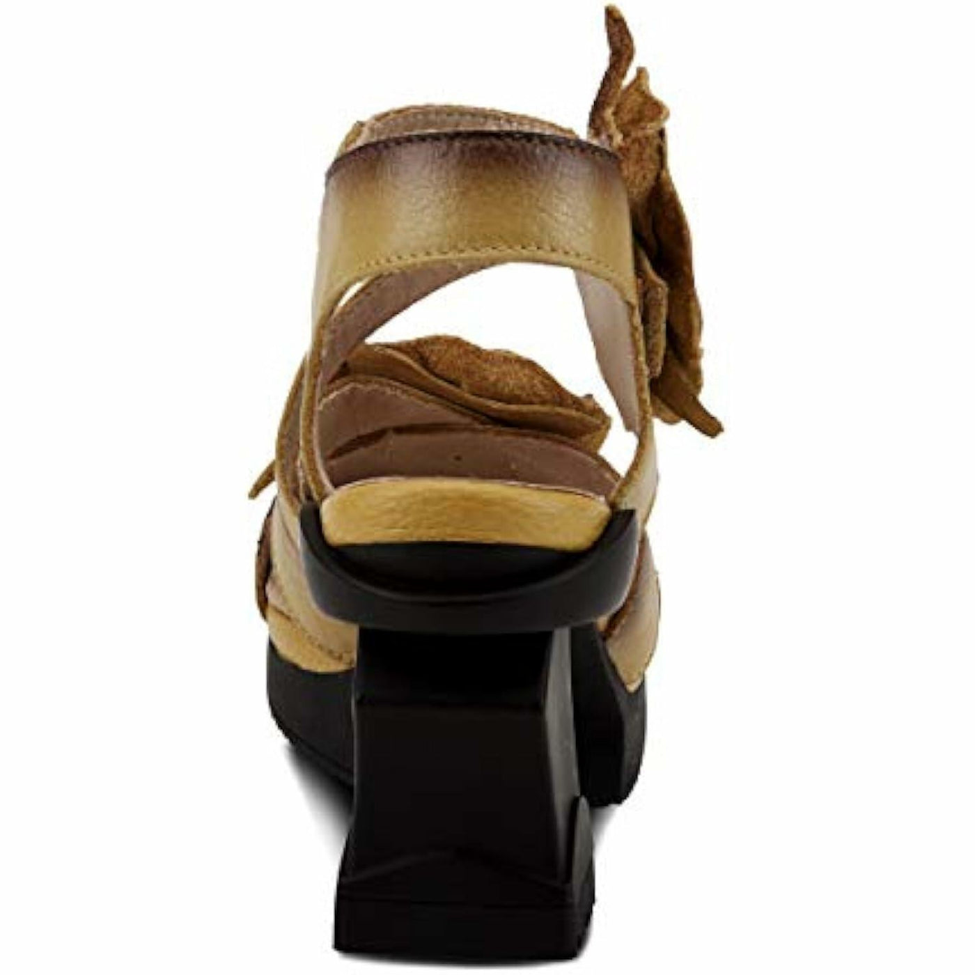 L'Artiste Women's SHELLY Leather Ankle Strap Sandals – Hand-Painted Floral Design, Adjustable Strap, Block Heel Yellow EU 39/8.5