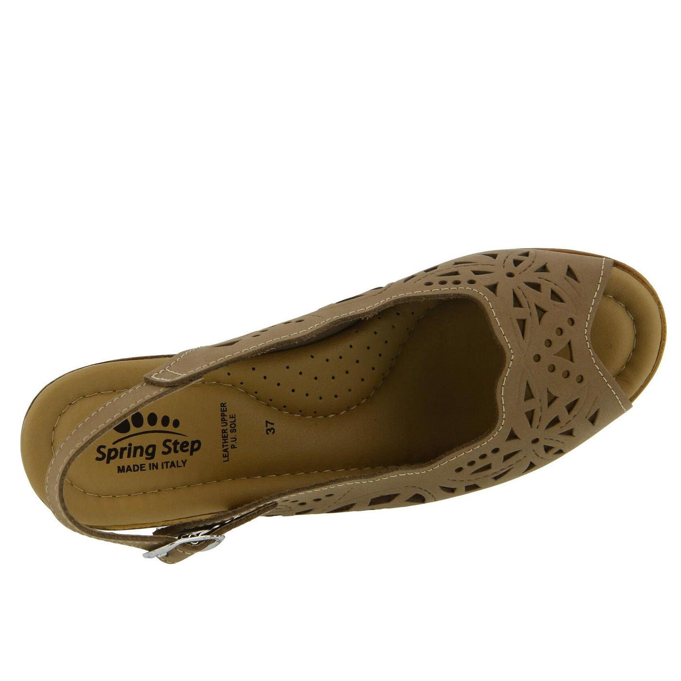 Spring Step Orella Slingback Sandals for Women - Leather Sandals with Adjustable Straps - Women's Sandals with Geometric Laser-Cut Detail - Beige EU 35 / US 5