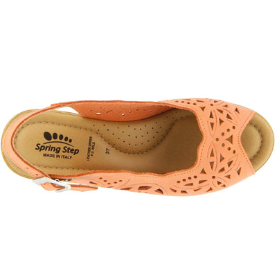 Spring Step Orella Slingback Sandals for Women - Leather Sandals with Adjustable Straps - Women's Sandals with Geometric Laser-Cut Detail