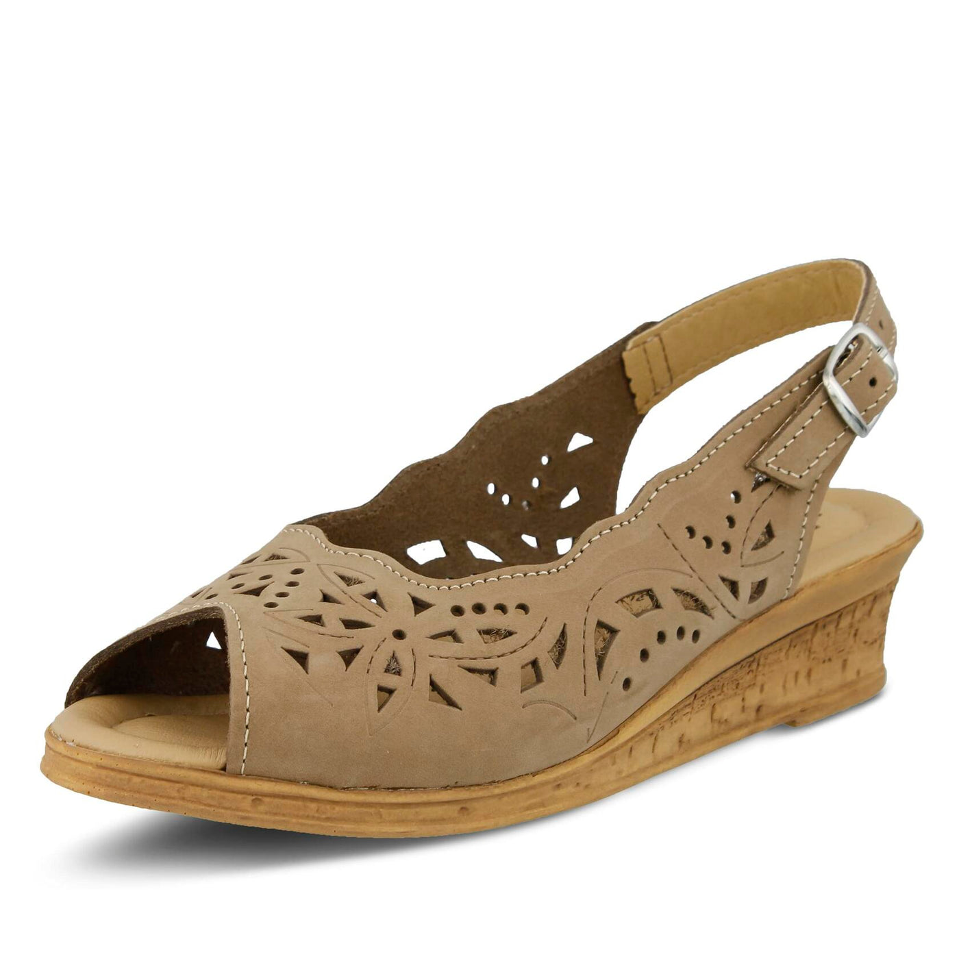 Spring Step Orella Slingback Sandals for Women - Leather Sandals with Adjustable Straps - Women's Sandals with Geometric Laser-Cut Detail - Beige EU 35 / US 5