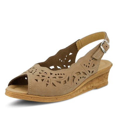 Spring Step Orella Slingback Sandals for Women - Leather Sandals with Adjustable Straps - Women's Sandals with Geometric Laser-Cut Detail - Beige EU 35 / US 5