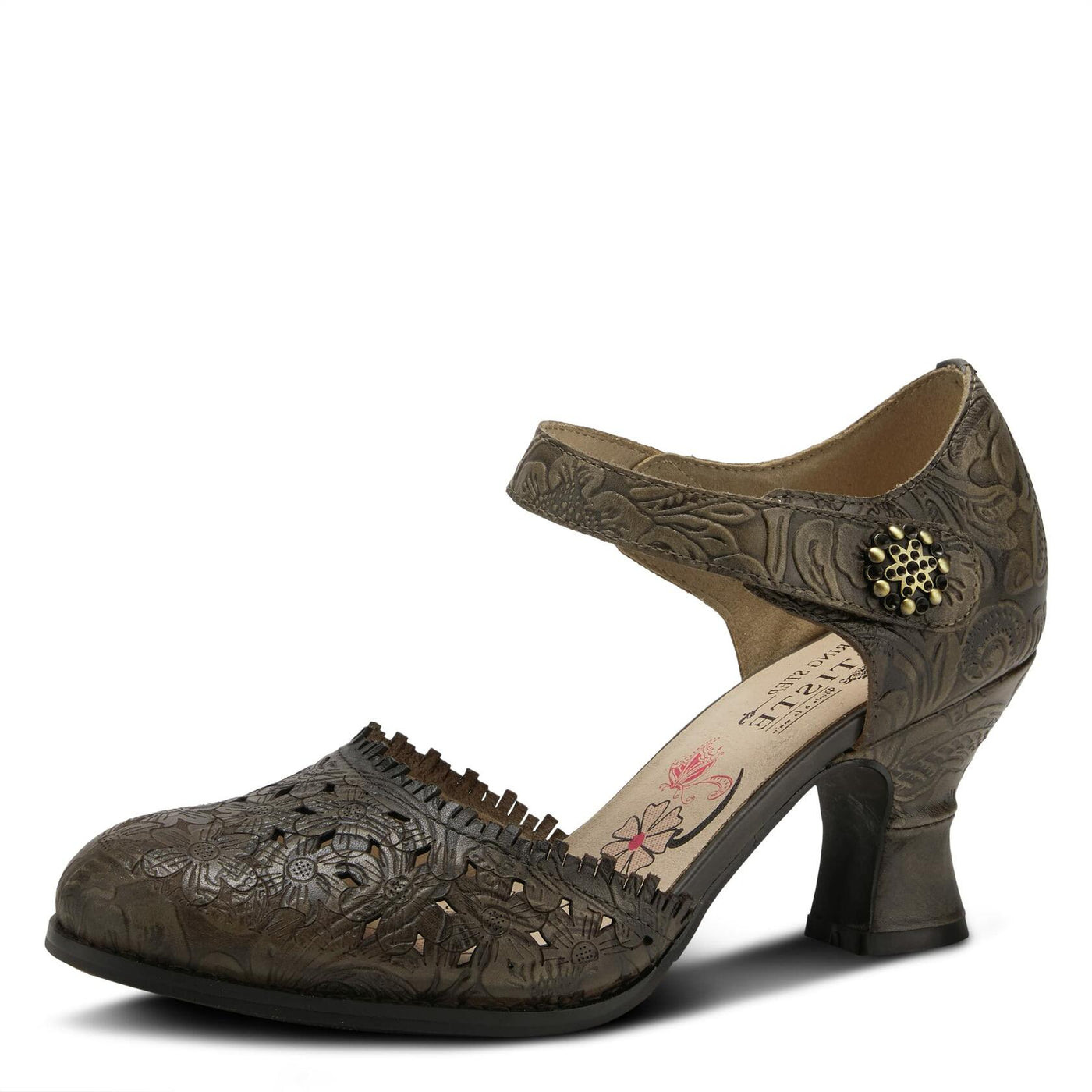 Spring Step L'Artiste Visionary Pump Shoes for Women | French Inspired Hand Painted Leather D'Orsay High Heels for Women with Ankle Strap Grey EU 40 / US 9