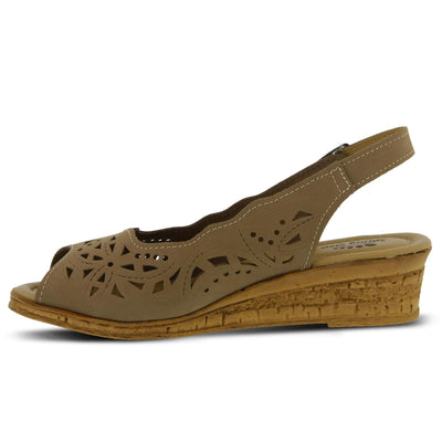 Spring Step Orella Slingback Sandals for Women - Leather Sandals with Adjustable Straps - Women's Sandals with Geometric Laser-Cut Detail - Beige EU 35 / US 5