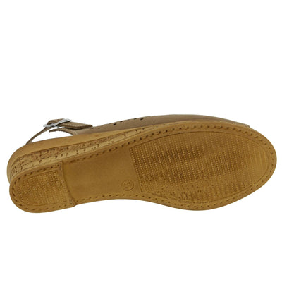 Spring Step Orella Slingback Sandals for Women - Leather Sandals with Adjustable Straps - Women's Sandals with Geometric Laser-Cut Detail - Beige EU 35 / US 5