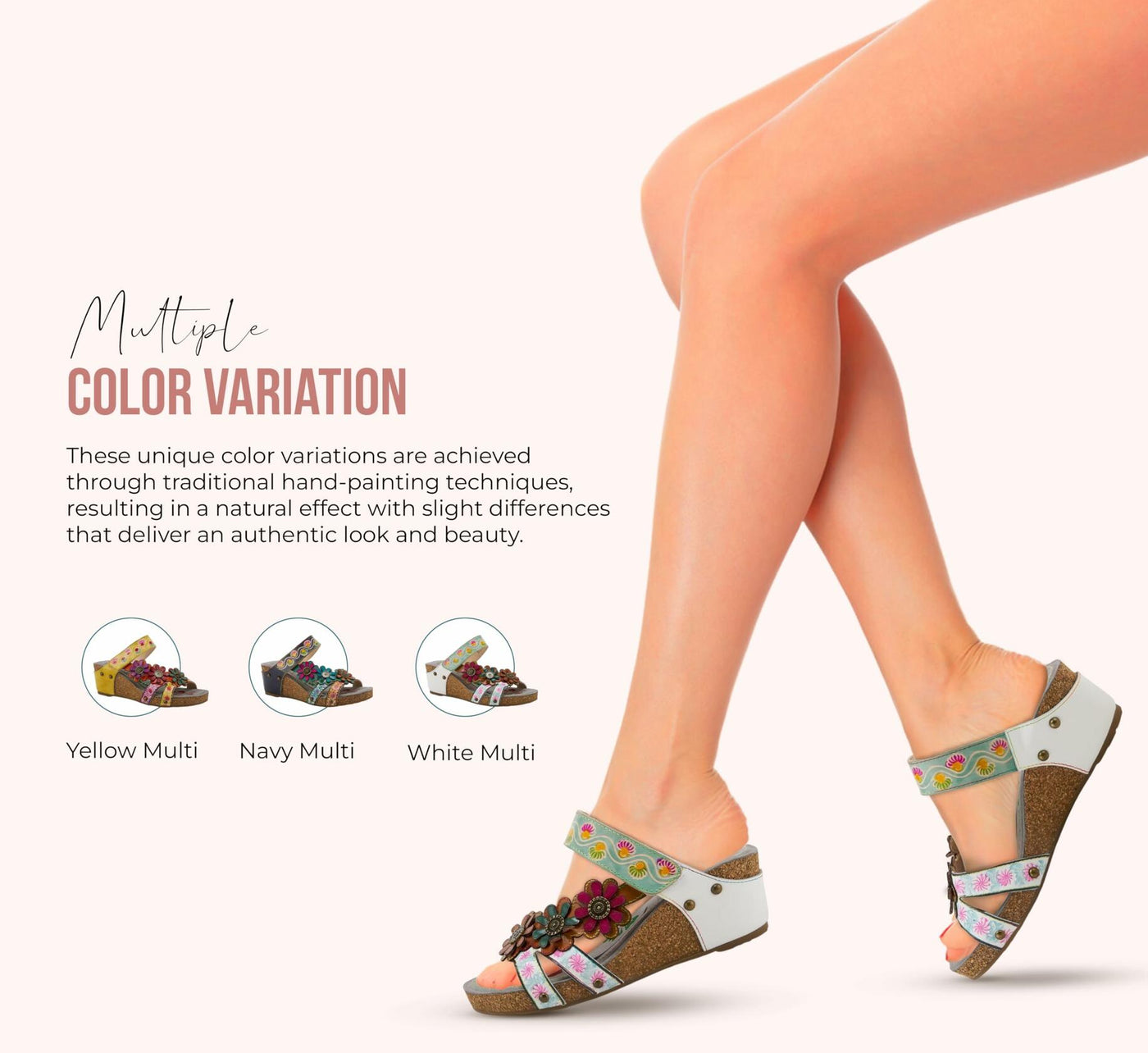 Spring Step L'Artiste Women's Delight Slide Sandals | Adjustable Hook & Loop Straps, Lightweight Designer Sandals for Women Navy Multi EU 35 / US 5