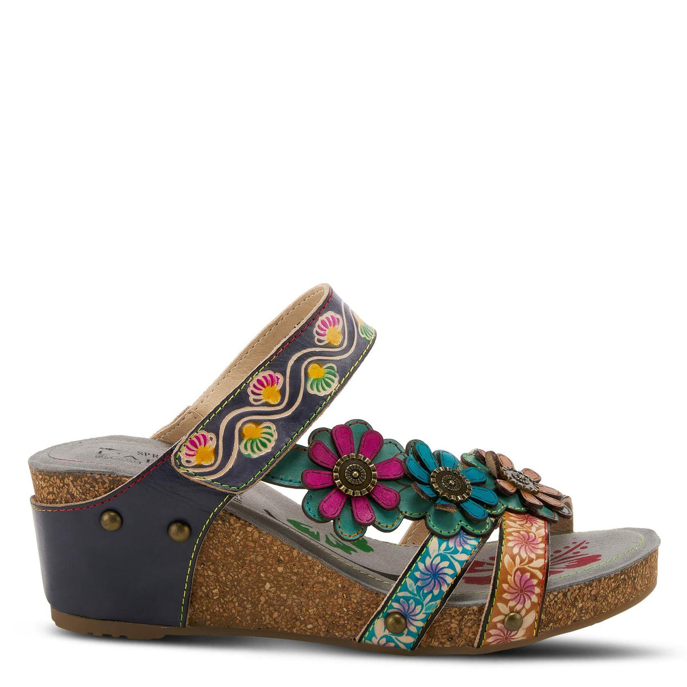 Spring Step L'Artiste Women's Delight Slide Sandals | Adjustable Hook & Loop Straps, Lightweight Designer Sandals for Women Navy Multi EU 35 / US 5