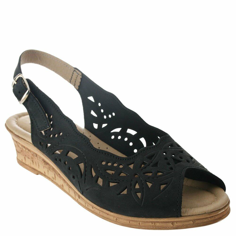 Spring Step Orella Slingback Sandals for Women - Leather Sandals with Adjustable Straps - Women's Sandals with Geometric Laser-Cut Detail - Black Nubuck EU 41 / US 9.5-10
