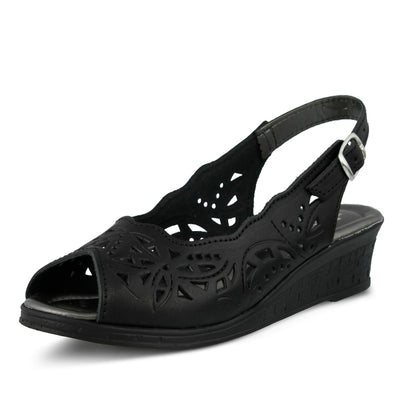 Spring Step Orella Slingback Sandals for Women - Leather Sandals with Adjustable Straps - Women's Sandals with Geometric Laser-Cut Detail - Black EU 40 / US 9